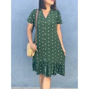 NWT Vintage Retro Style Green Polka Dots Midi Dress  Tie Back Fits Size SML.
